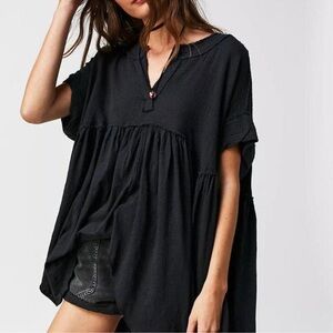 FREE PEOPLE sugar rush baby doll top XL black oversized flowy boho